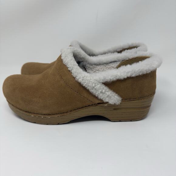 Dansko Shearling Clog Mules Women’s 8 Tan Suede Fur Lined Comfort Slip Ons - Picture 7 of 13